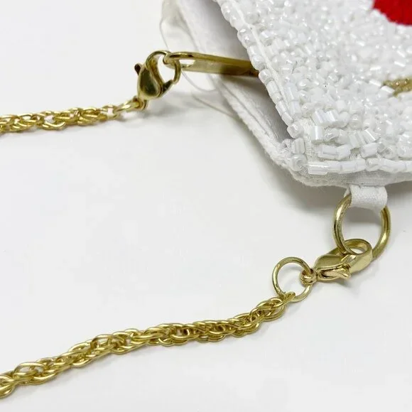 Love Heart Beaded Zip Pouch Gold Chain Handle - Picture 4 of 7